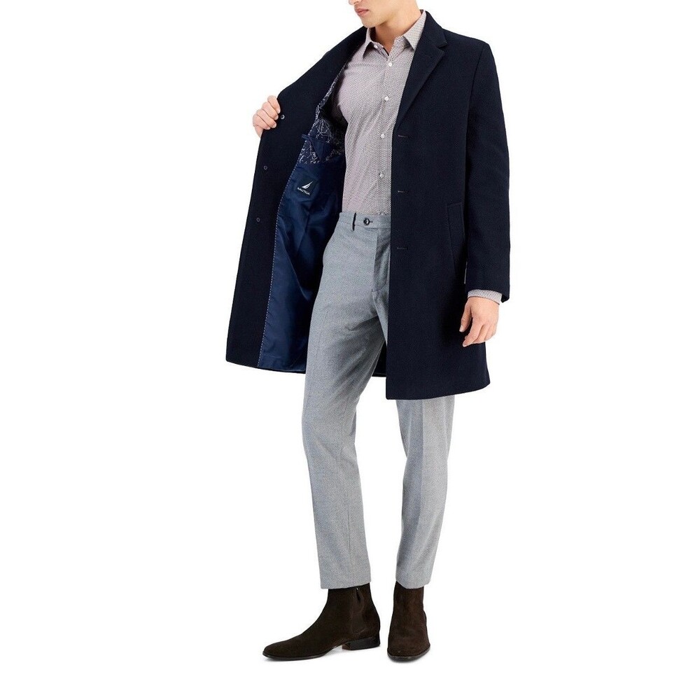 $450 NEW NAUTICA Mens 42R Navy Wool Cashmere Classic 38" Long OverCoat Jacket - Picture 10 of 11